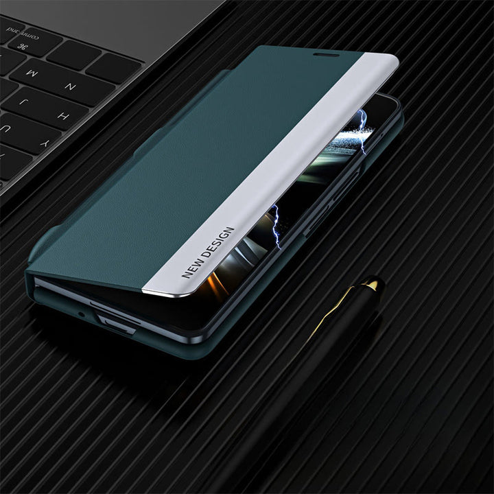 Premium-Leder-Telefonhülle mit Magnetverschluss für Galaxy Z Fold mit S-Pen-Steckplatz