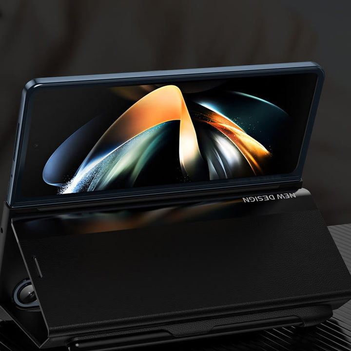 Premium-Leder-Telefonhülle mit Magnetverschluss für Galaxy Z Fold mit S-Pen-Steckplatz