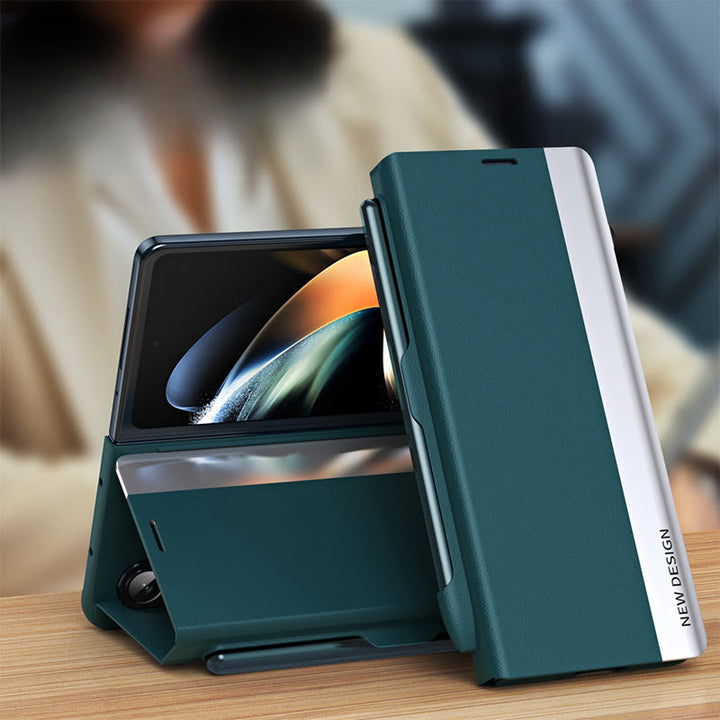 Premium-Leder-Telefonhülle mit Magnetverschluss für Galaxy Z Fold mit S-Pen-Steckplatz