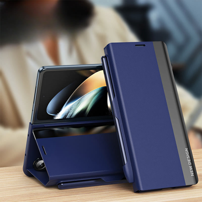 Premium-Leder-Telefonhülle mit Magnetverschluss für Galaxy Z Fold mit S-Pen-Steckplatz