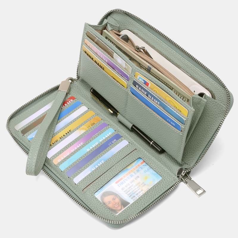 RFID-Geldbörse für Damen, große Kapazität, Waffenfächer, Ledergeldbörse