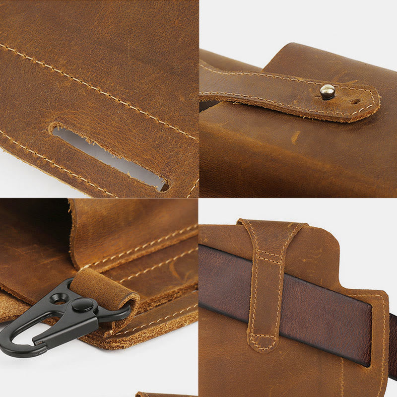 Retro EDC Echtleder Handytasche Hüfttasche 