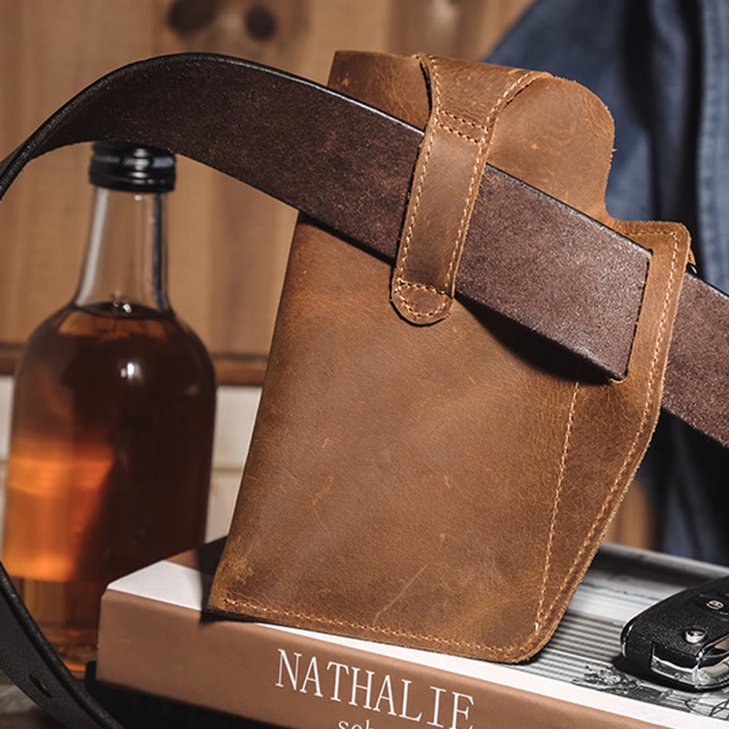 Retro EDC Echtleder Handytasche Hüfttasche 