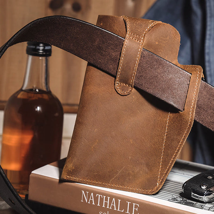 Retro EDC Echtleder Handytasche Hüfttasche 