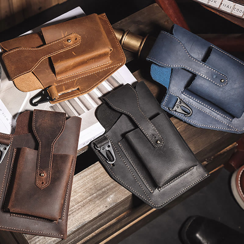 Retro EDC Echtleder Handytasche Hüfttasche 