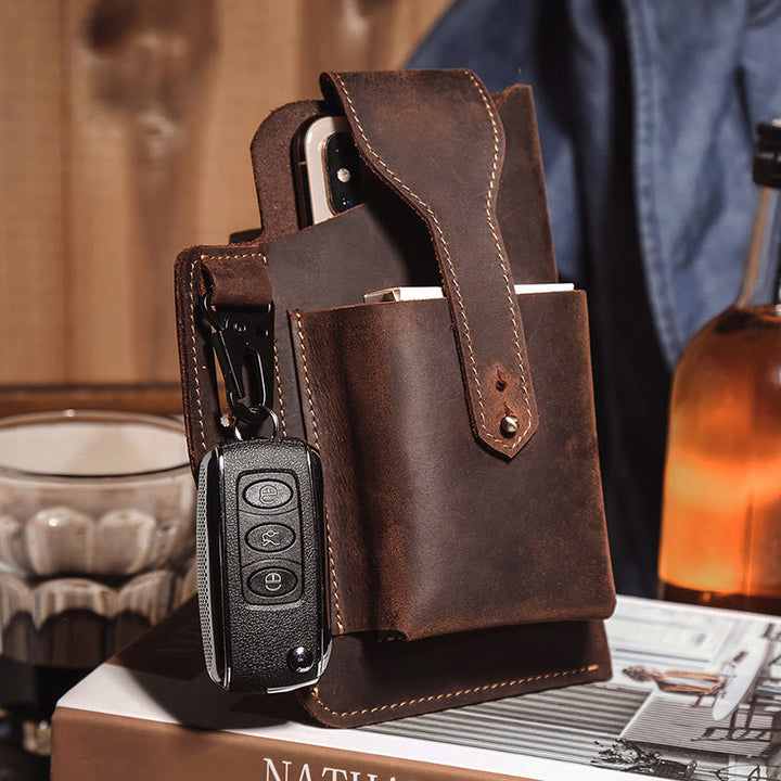 Retro EDC Echtleder Handytasche Hüfttasche 