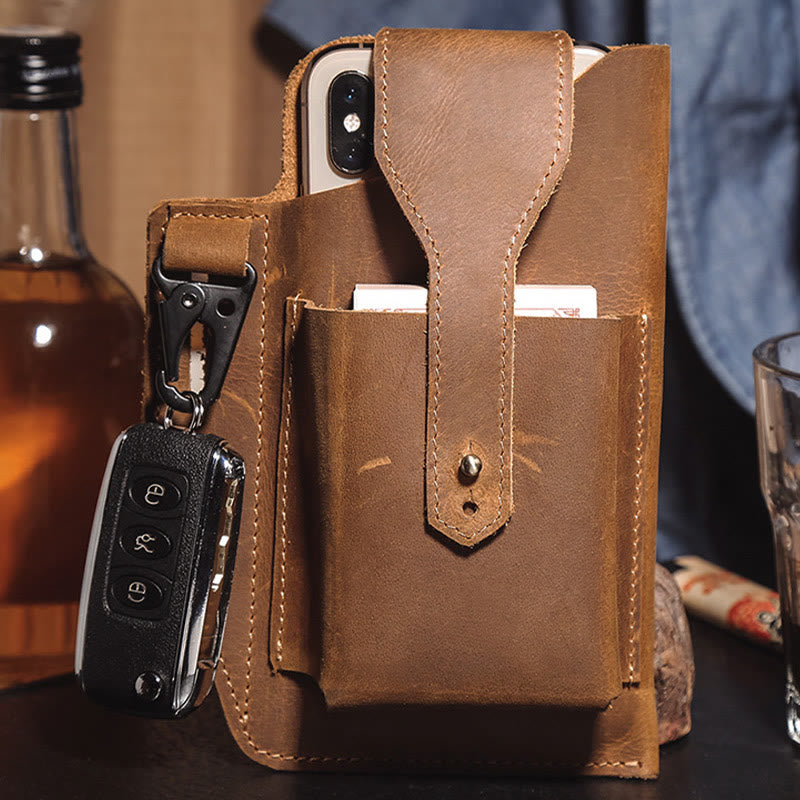 Retro EDC Echtleder Handytasche Hüfttasche 