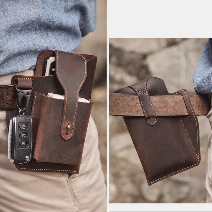 Retro EDC Echtleder Handytasche Hüfttasche 