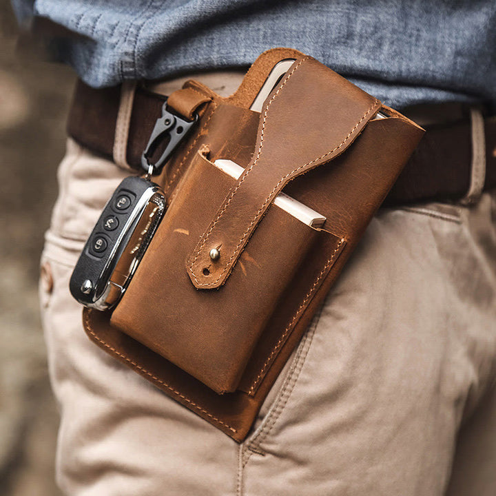Retro EDC Echtleder Handytasche Hüfttasche 