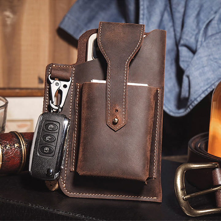 Retro EDC Echtleder Handytasche Hüfttasche 