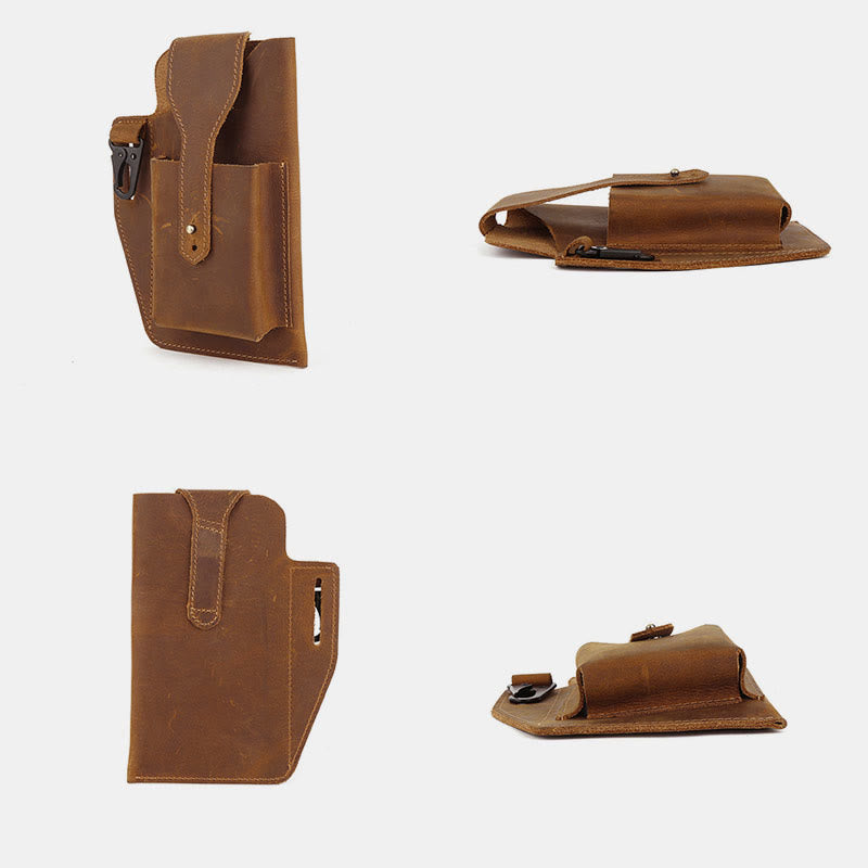 Retro EDC Echtleder Handytasche Hüfttasche 