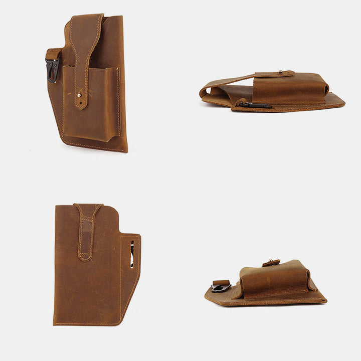 Retro EDC Echtleder Handytasche Hüfttasche 