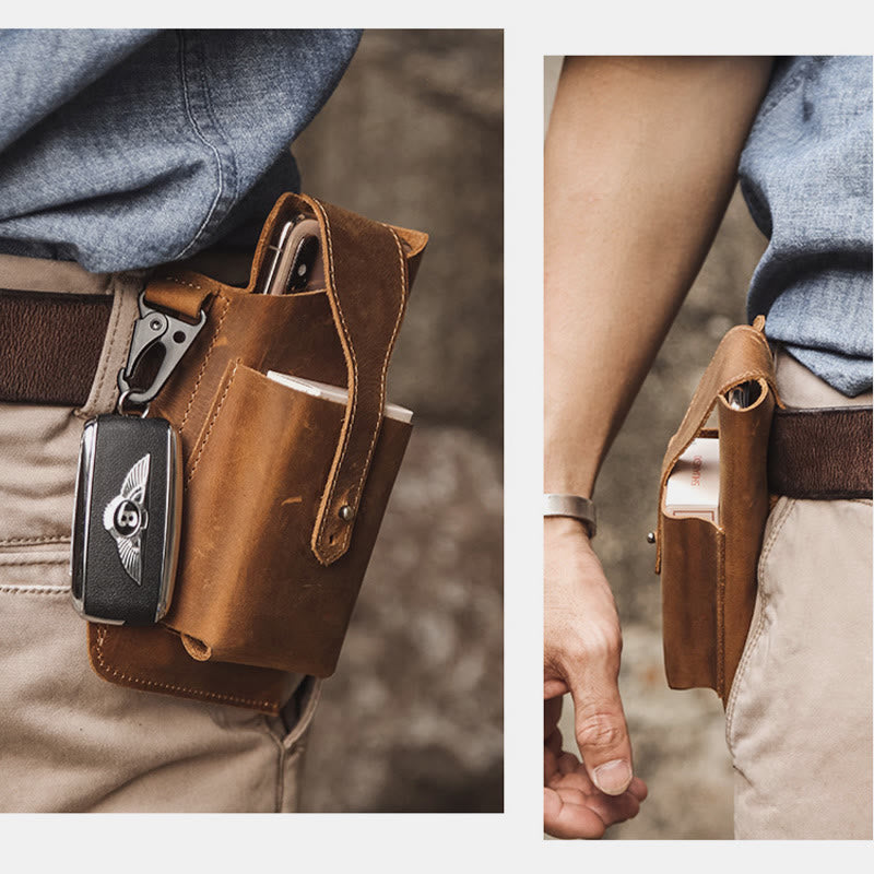 Retro EDC Echtleder Handytasche Hüfttasche 