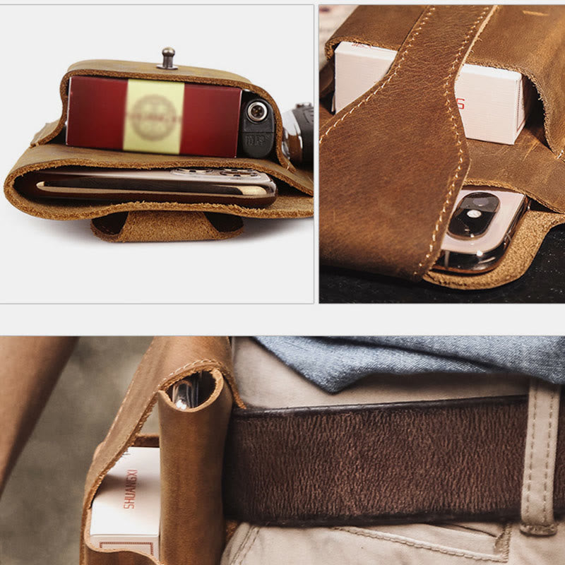 Retro EDC Echtleder Handytasche Hüfttasche 