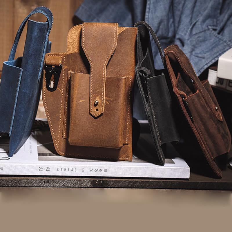 Retro EDC Echtleder Handytasche Hüfttasche 
