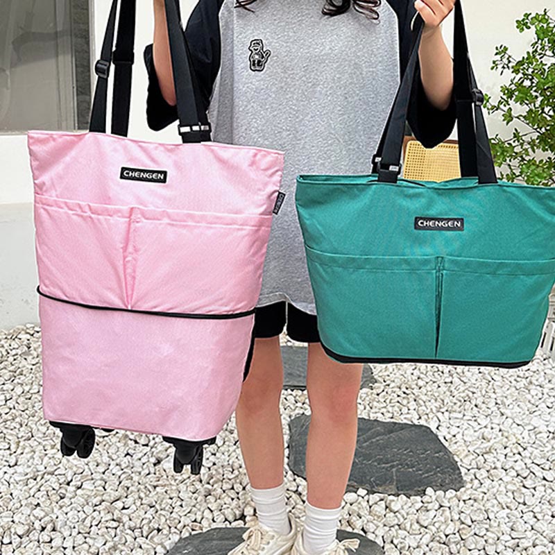 Supermarkt Rolling Tote Abnehmbare Faltbare Räder Schulter Handtasche Für Frauen