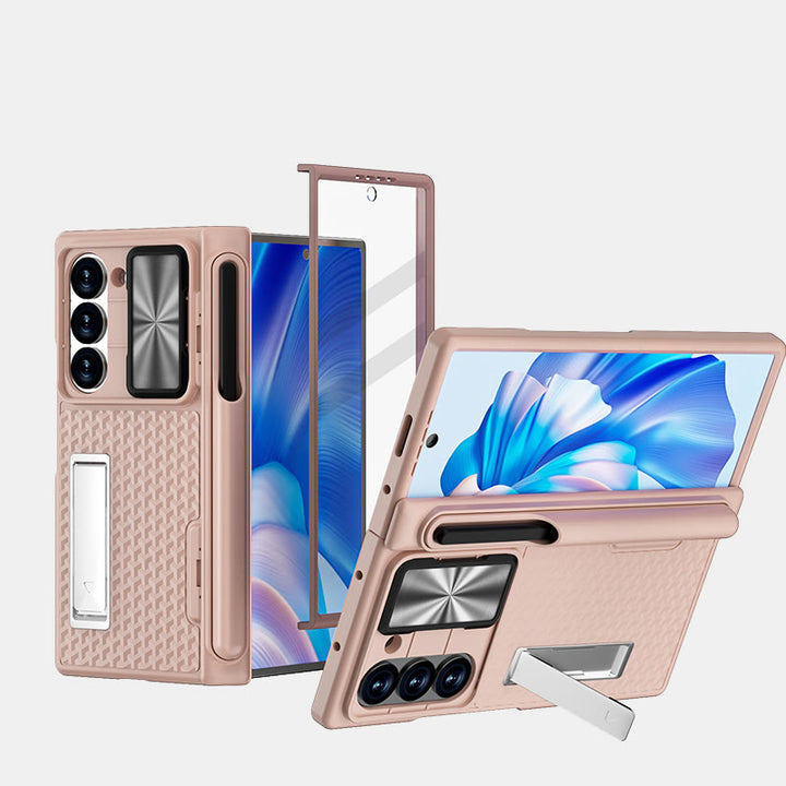 Handyhülle für Z Fold 6 mit Displayschutzfolie, Ständer, Stiftschlitz, Ganzkörper-Scharnierschutz