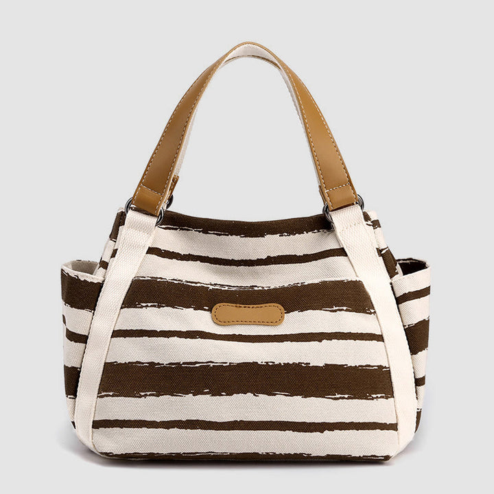 Lässige Einkaufstasche für Damen, gestreifte Canvas-Tasche für den täglichen Gebrauch