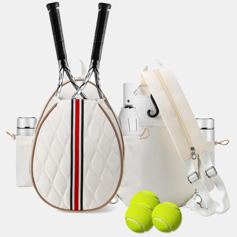 Gesteppte Tennis-Sling-Umhängetasche, wandelbarer Rucksack, Schlägertasche - Weiß - image 1