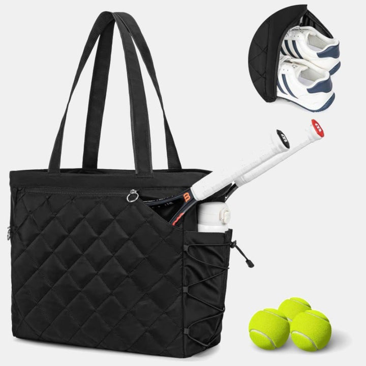 Wasserdichte gesteppte Schlägertasche, Tragetasche für Tennis, Picketball, Tragetasche, Umhängetasche - Schwarz - image 10