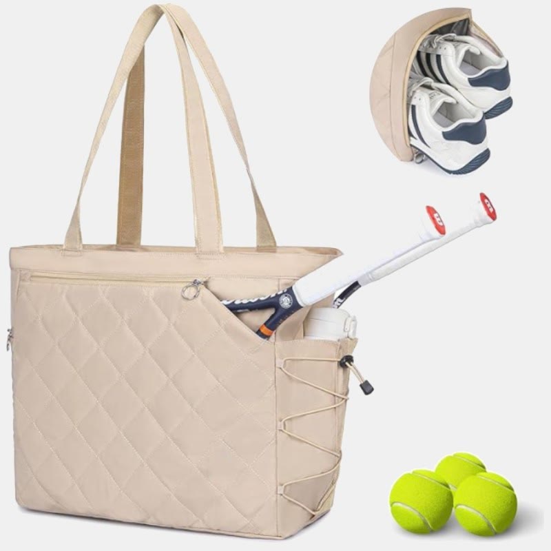 Wasserdichte gesteppte Schlägertasche, Tragetasche für Tennis, Picketball, Tragetasche, Umhängetasche - Weiß - image 9