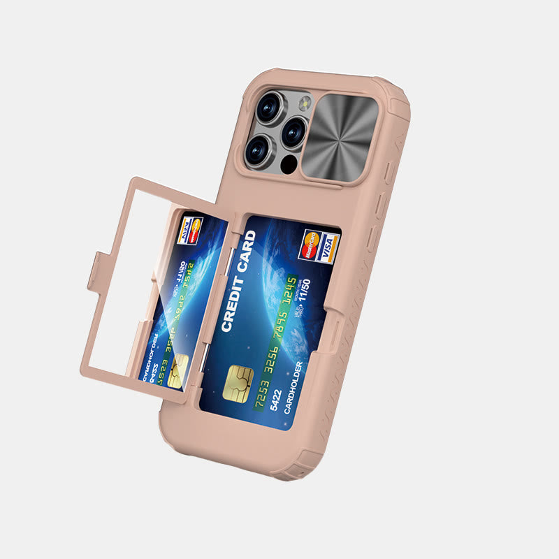 Handy-Wallet-Hülle für iPhone 16 mit integriertem Kartenhalter und verschiebbarem Kameraschutz