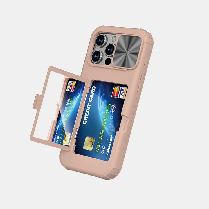 Handy-Wallet-Hülle für iPhone 16 mit integriertem Kartenhalter und verschiebbarem Kameraschutz