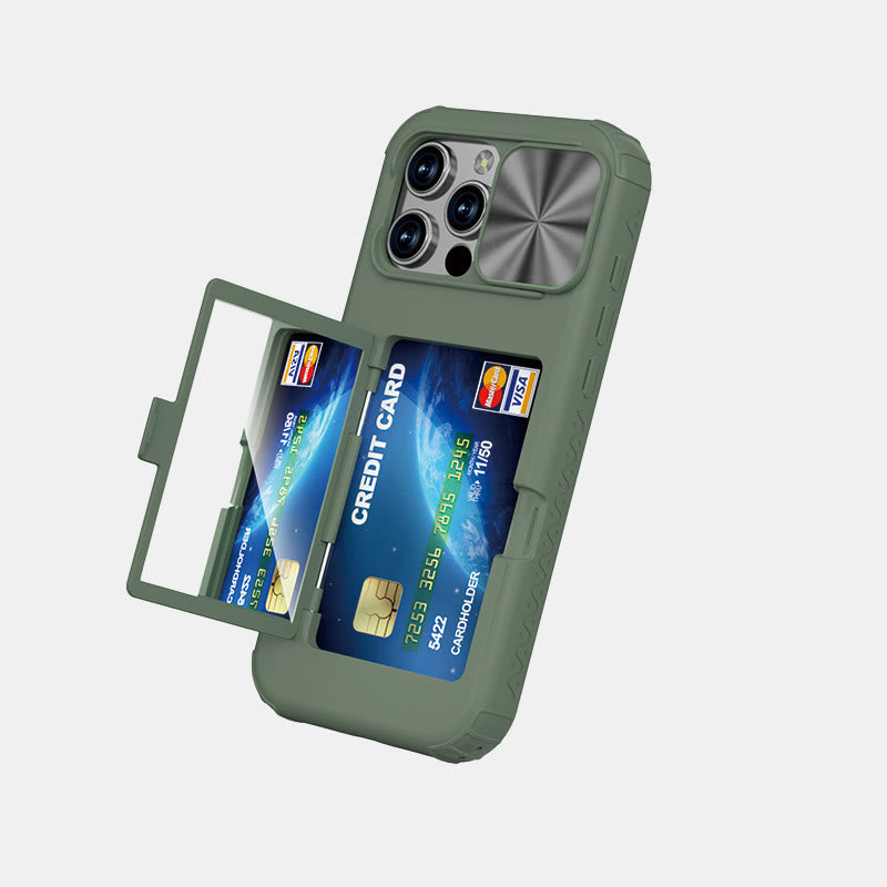 Handy-Wallet-Hülle für iPhone 16 mit integriertem Kartenhalter und verschiebbarem Kameraschutz