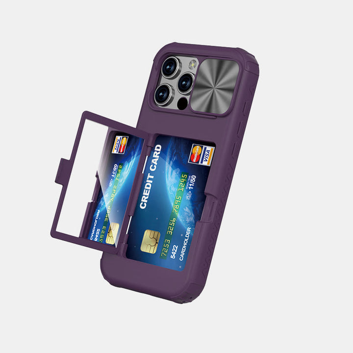 Handy-Wallet-Hülle für iPhone 16 mit integriertem Kartenhalter und verschiebbarem Kameraschutz