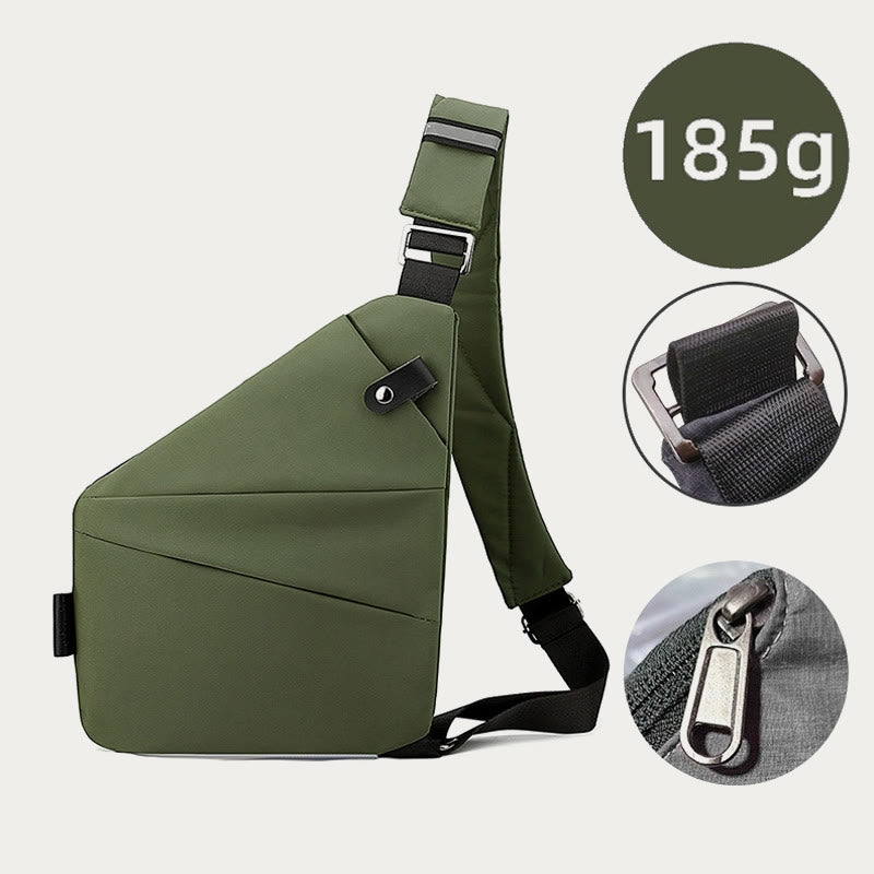 Diebstahlsichere, wasserdichte Schultertasche, Brusttasche - DunkelOlivGrün - Linke Schulter - image 21