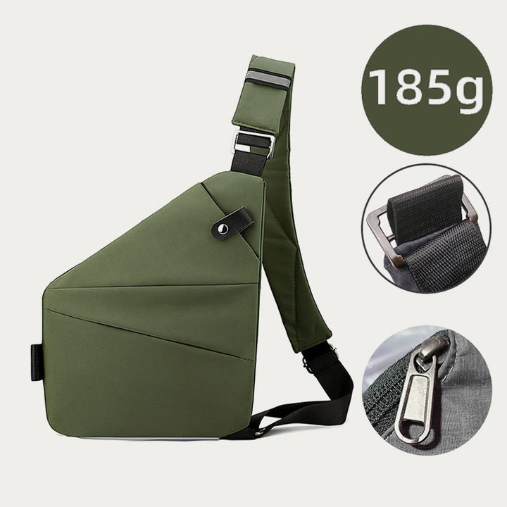 Diebstahlsichere, wasserdichte Schultertasche, Brusttasche - DunkelOlivGrün - Linke Schulter - image 21