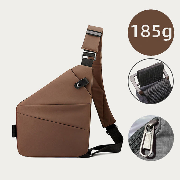Diebstahlsichere, wasserdichte Schultertasche, Brusttasche - Sattelbraun - Linke Schulter - image 19