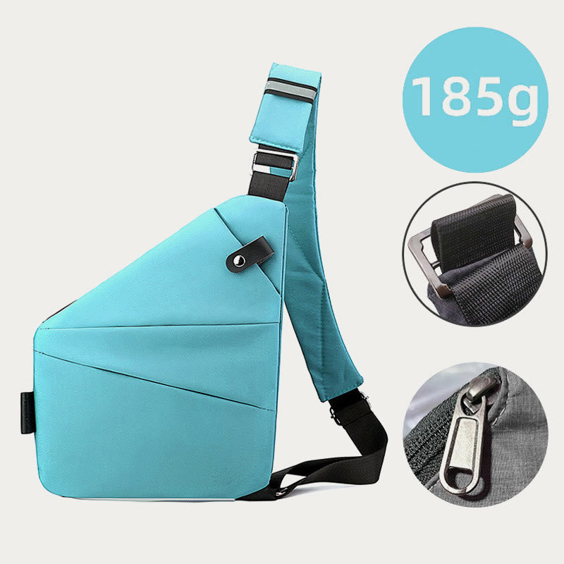 Diebstahlsichere, wasserdichte Schultertasche, Brusttasche - Cyan - Linke Schulter - image 20