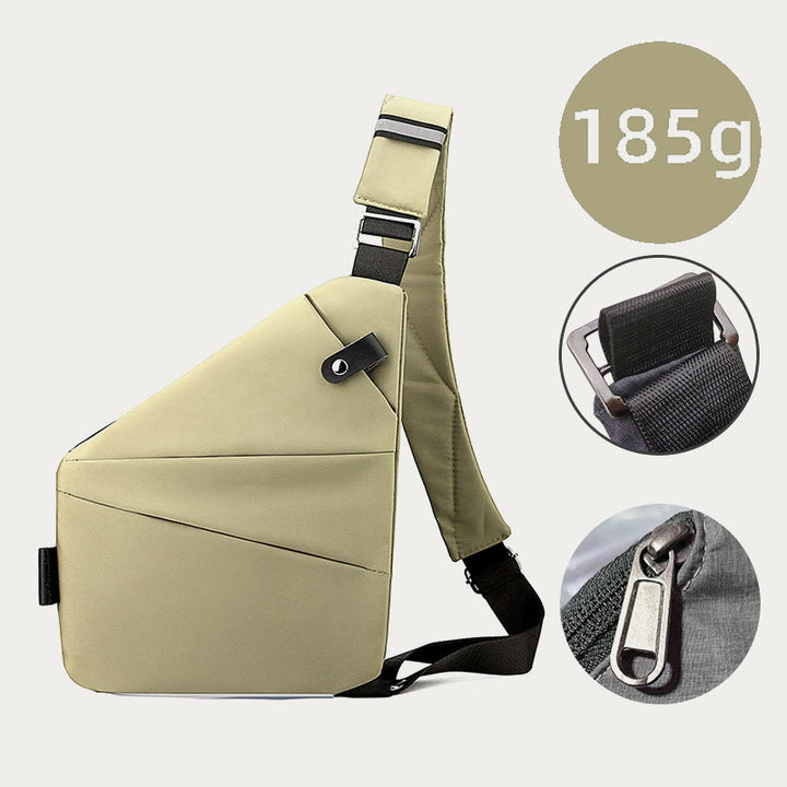 Diebstahlsichere, wasserdichte Schultertasche, Brusttasche - BlasseGoldrute - Linke Schulter - image 18