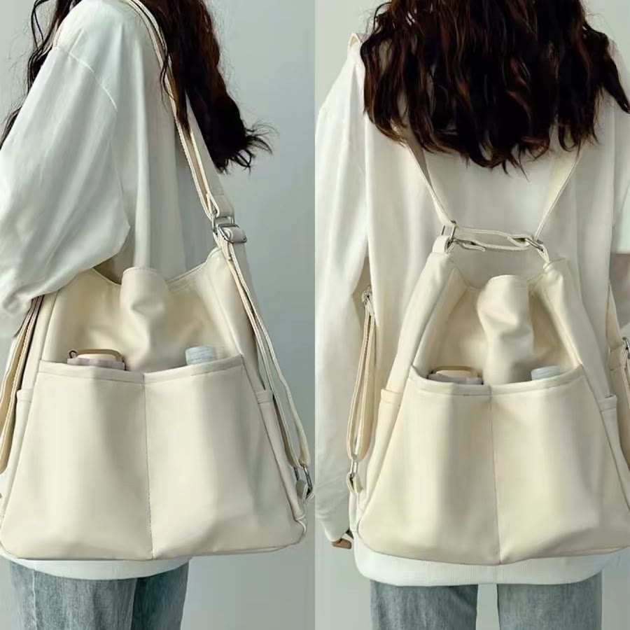 Leichte Nylon Tote Umhängetasche Rucksack Handtasche Hobo Bag für Frauen - Weiß - Veganes Leder - image 16