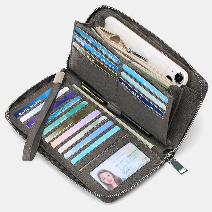 RFID-Geldbörse für Damen, großes Fassungsvermögen, Kartenfächer, Ledergeldbörse - Dunkelgrau - image 30