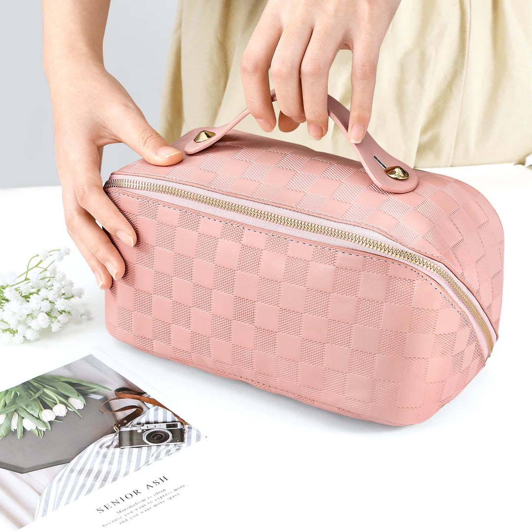 Kosmetiktasche für Damen, Reise, praktische Make-up-Tasche aus PU-Leder