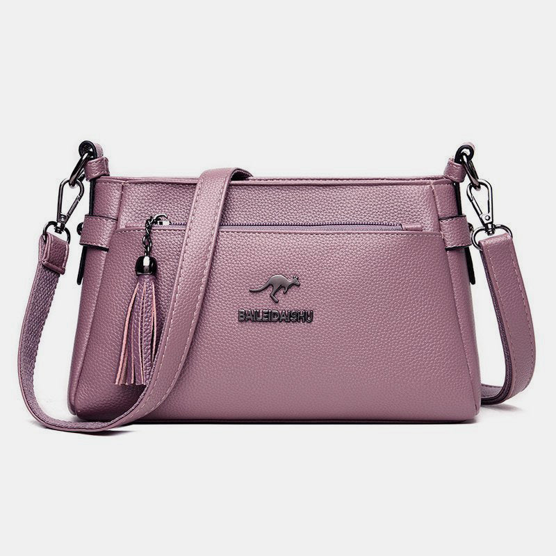 Umhängetasche aus echtem Leder für Damen, kleine Umhängetasche mit Quaste - Pflaume - image 21
