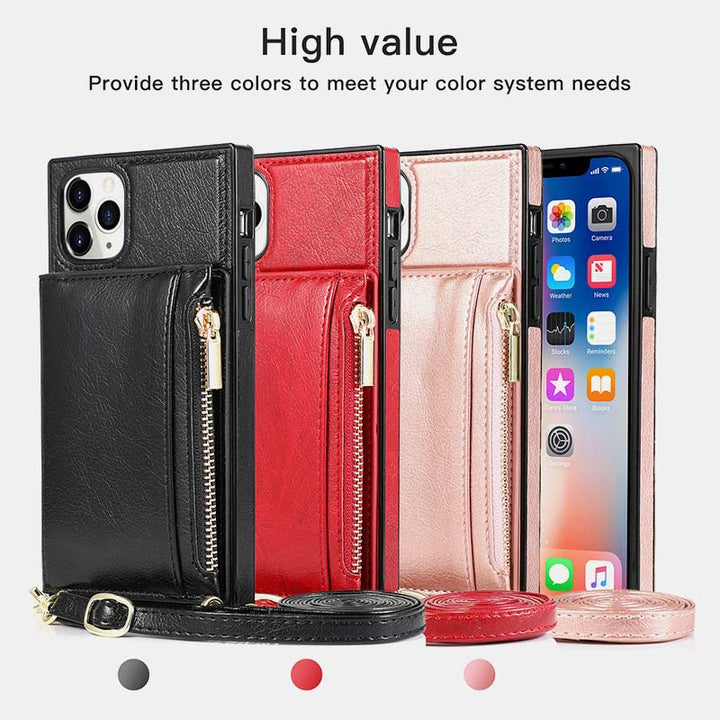 2-IN-1-Telefonhülle/Geldbörse für iPhone/Samsung mit Münzfach und Umhängegurt