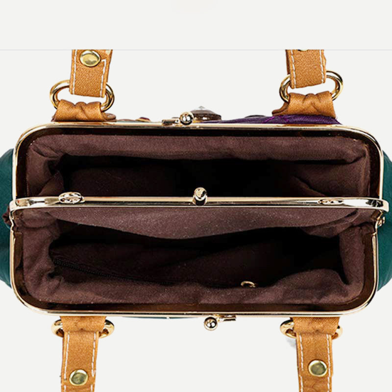 Retro Doppellagige Kiss-Lock Schulterhandtasche Party Abendtasche mit Umhängekette