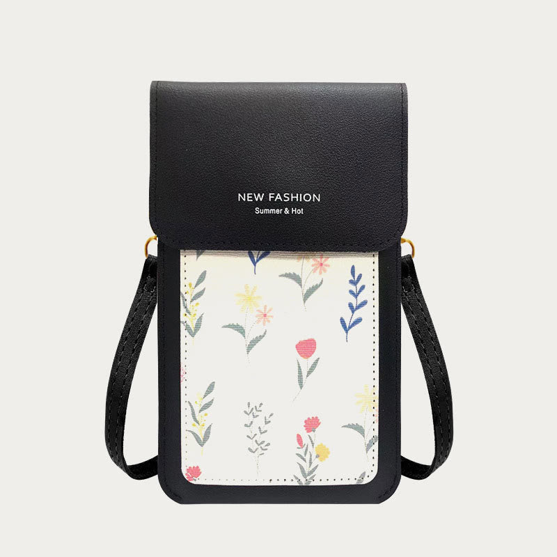 Handytasche für Damen, transparente, berührbare Umhängetasche mit Mini-Aufdruck