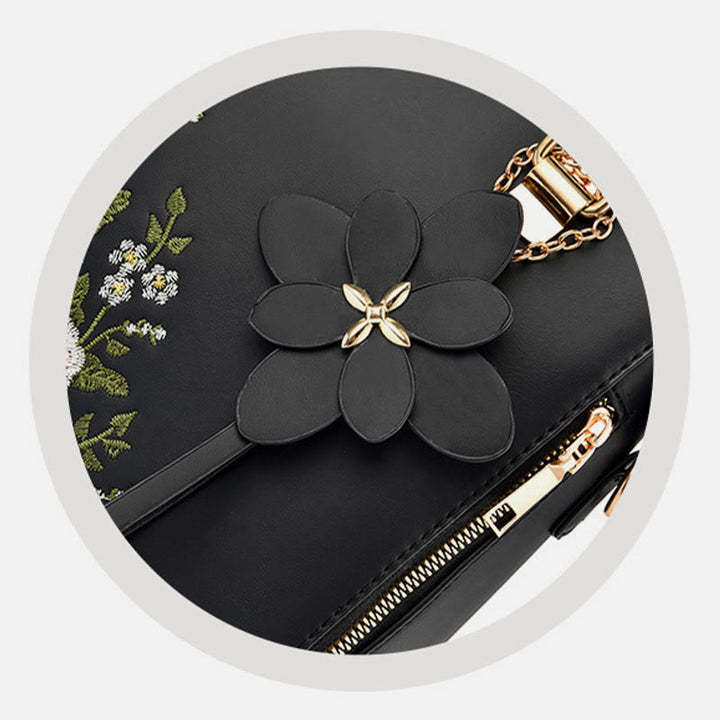 Florale Lederhandtasche für Damen, elegante Umhängetasche