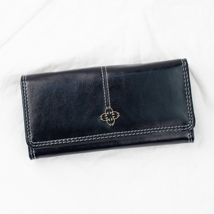 Eleganter, langer Retro-Geldbeutel aus Wachsleder für Damen