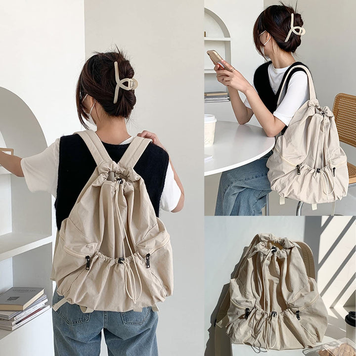 Rucksack für Damen, Nylon, Kordelzug, leicht, lässig, Reisetasche