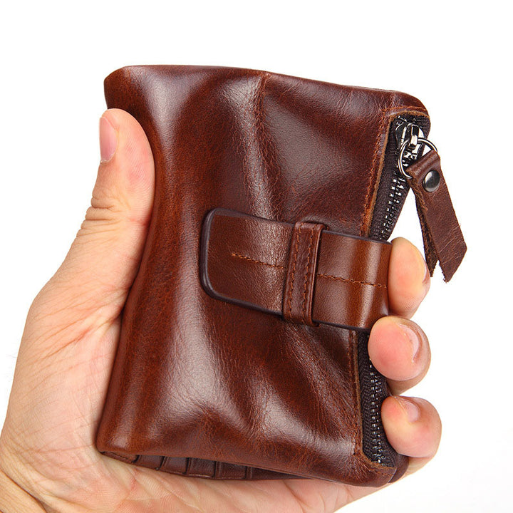 Vintage Echtes Leder Kurze Brieftasche herren Geldbörse Front Tasche Brieftasche