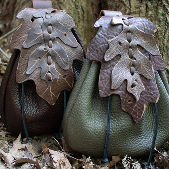 Mittelalterliche Renaissance-Münztasche aus Leder mit Kordelzug, Gürteltasche