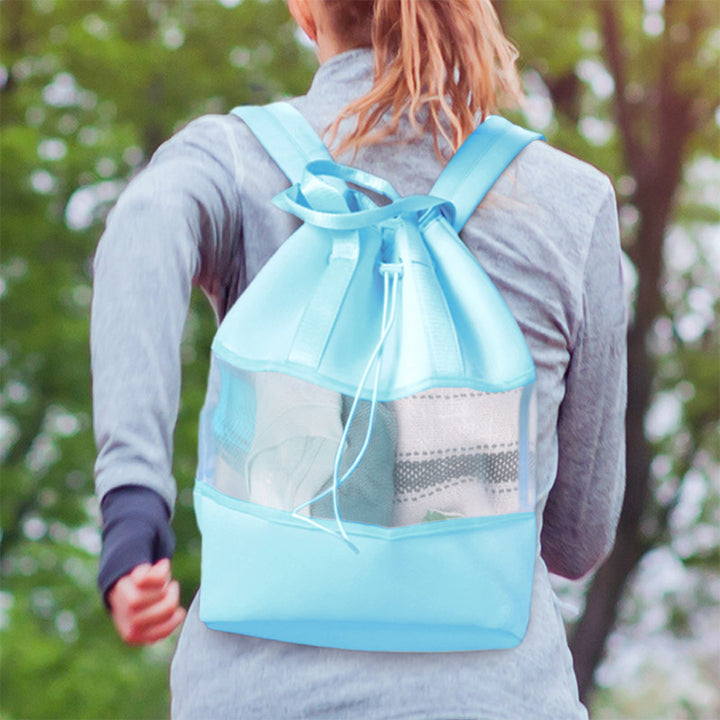 Leichter, modischer Netz-Rucksack für den Strand, Fitnessstudio, Neopren, Handtasche mit Kordelzug
