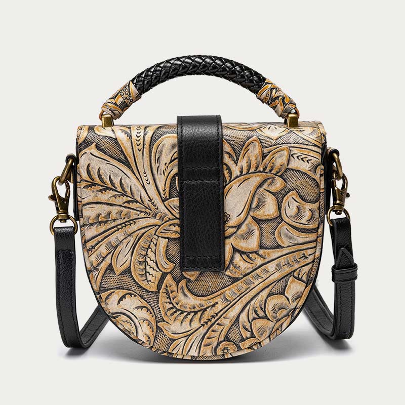 Clamshell Umhängetasche Vintage Muster Druck Chic Leder Handtasche