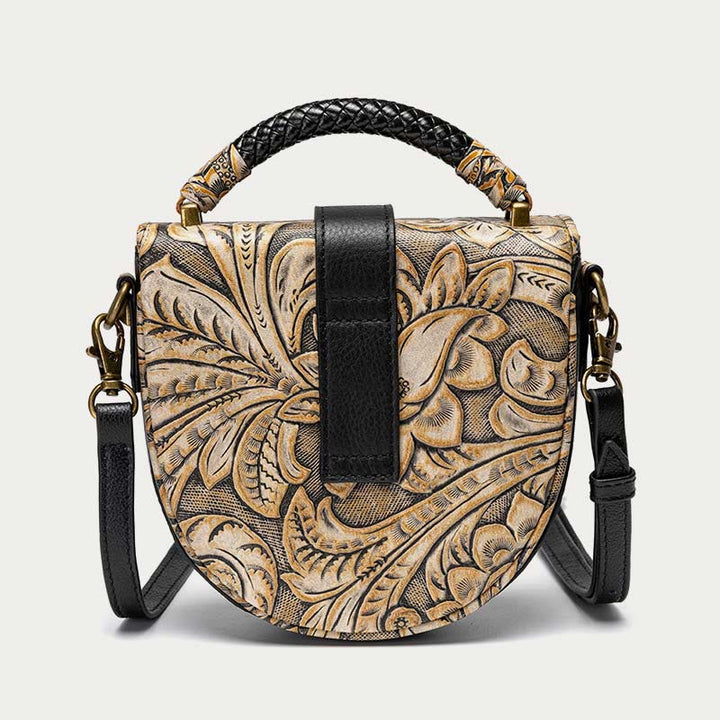 Clamshell Umhängetasche Vintage Muster Druck Chic Leder Handtasche
