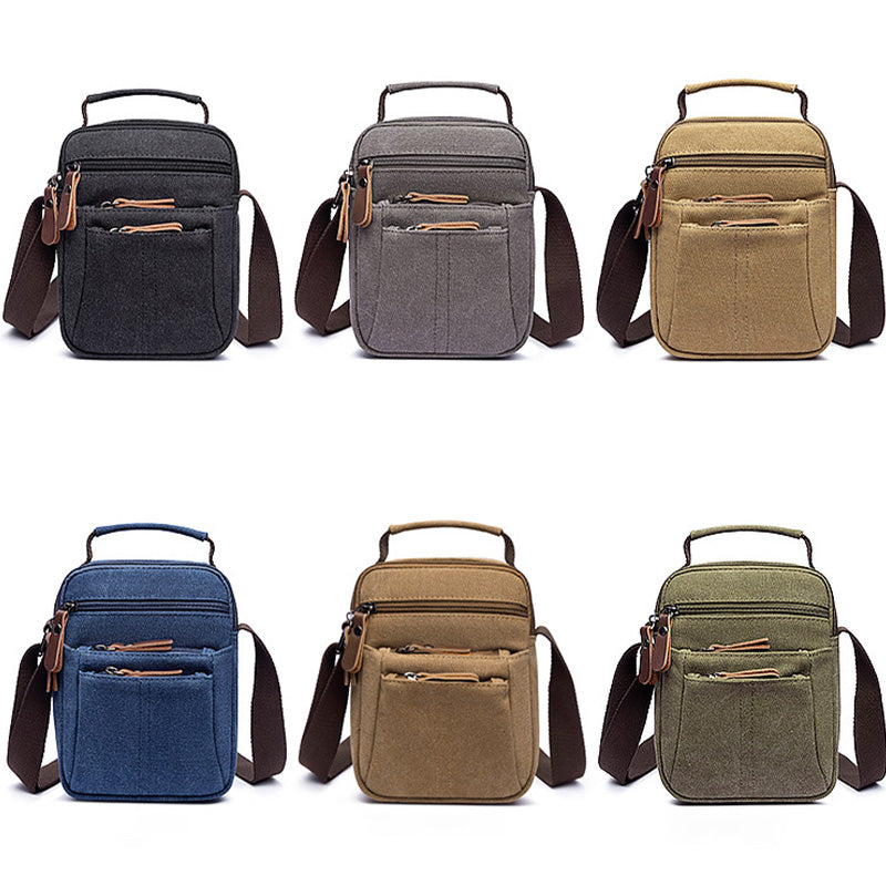Kleine Umhängetasche aus Canvas im Vintage-Stil, mehrere Tragemöglichkeiten, lässige Schultertasche für Herren